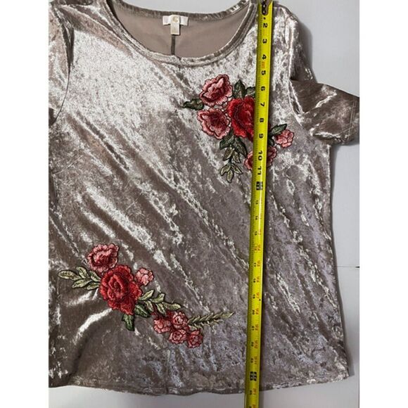 C Velvet Blouse with Floral Embroidery - Brown and Red - Picture 6 of 7